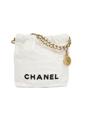 Chanel Ten 22 Mini 2-Way Shoulder Bag White Gold Shiny Calf Quilted